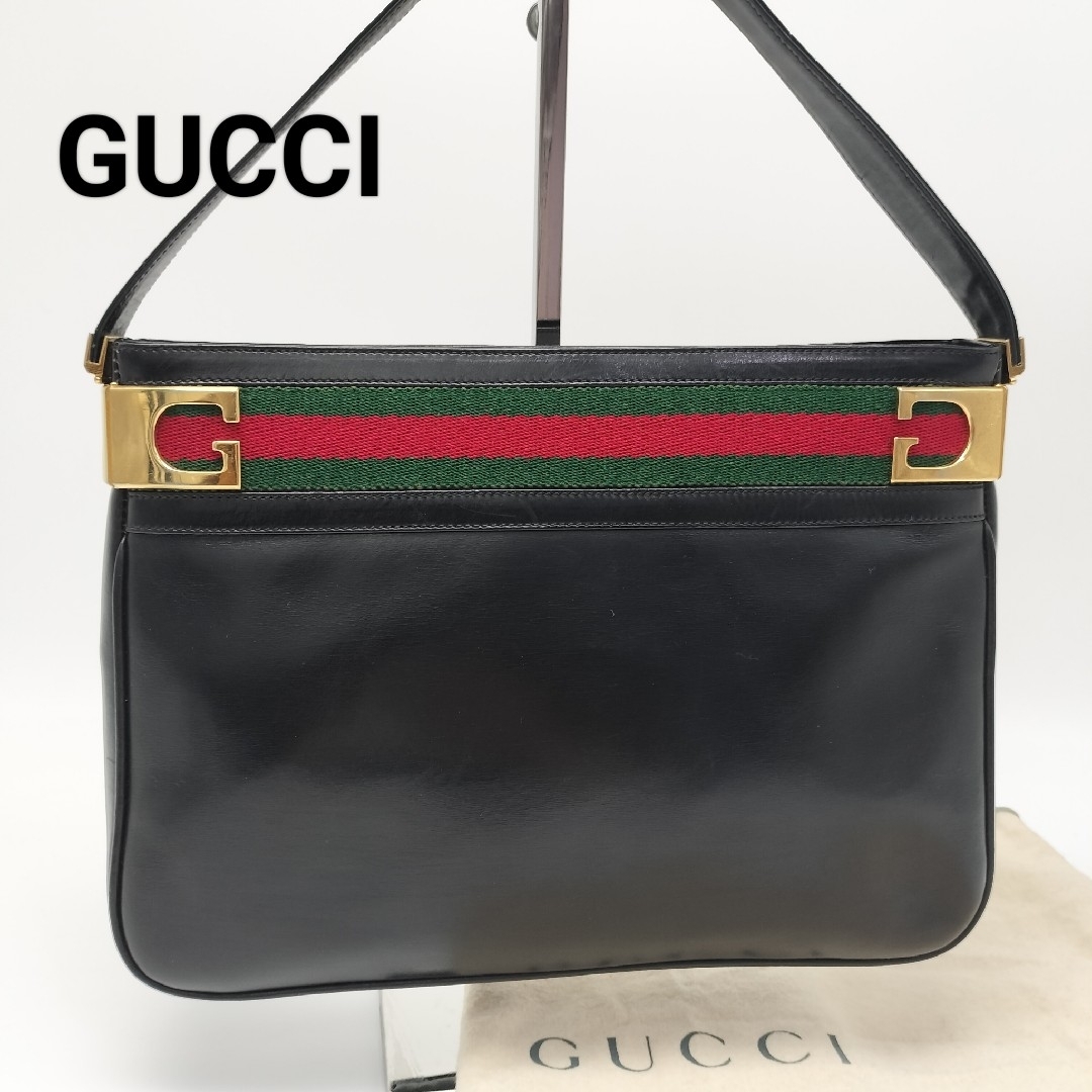 Gucci(グッチ)の美品✨グッチ　ショルダーバッグ　レザー　オールドグッチ　ブラック　シェリーライン レディースのバッグ(ショルダーバッグ)の商品写真