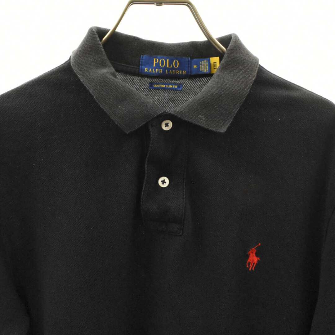 POLO RALPH LAUREN(ポロラルフローレン)のPOLO RALPH LAUREN ポロラルフローレン CUSTOM SLIM FIT ロゴ刺繍 コットン 半袖ポロシャツ ブラック メンズのトップス(ポロシャツ)の商品写真