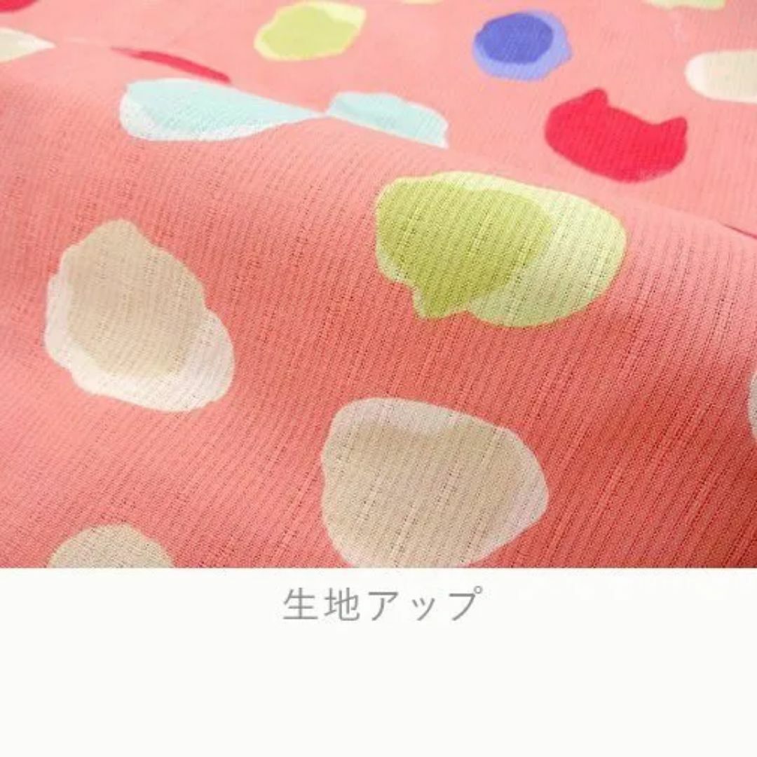 子供浴衣 ツモリチサト [ 猫水玉：ピンク 7ty49 ] 120cm キッズ/ベビー/マタニティのキッズ服女の子用(90cm~)(甚平/浴衣)の商品写真