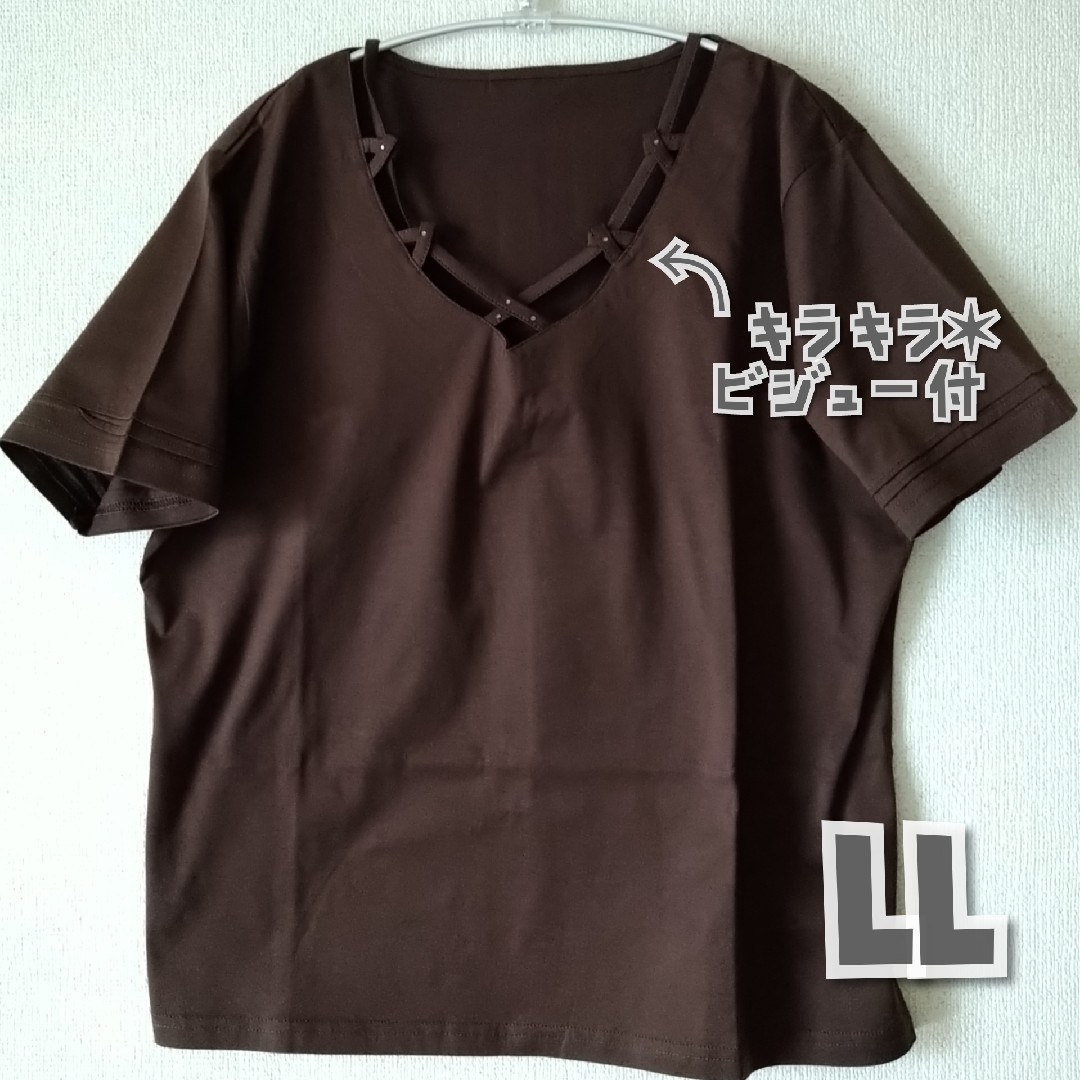 ブラウン  茶色  半袖TシャツLL レディースのトップス(Tシャツ(半袖/袖なし))の商品写真