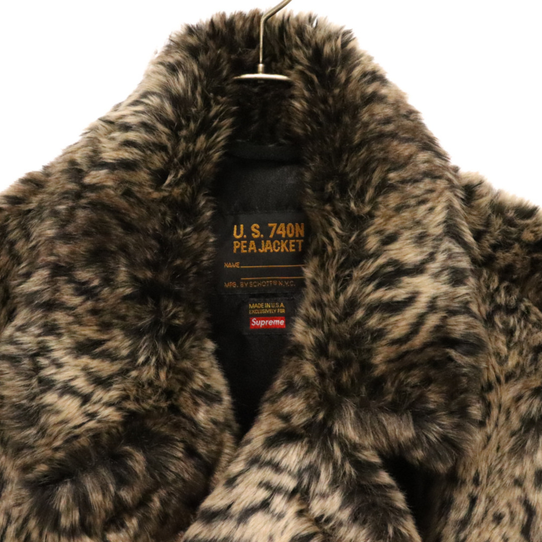 Supreme(シュプリーム)のSUPREME シュプリーム 17AW × Schott Fur Peacoat Leopard ショット フェイクファー レオパード ピーコート ブラウン メンズのジャケット/アウター(ピーコート)の商品写真