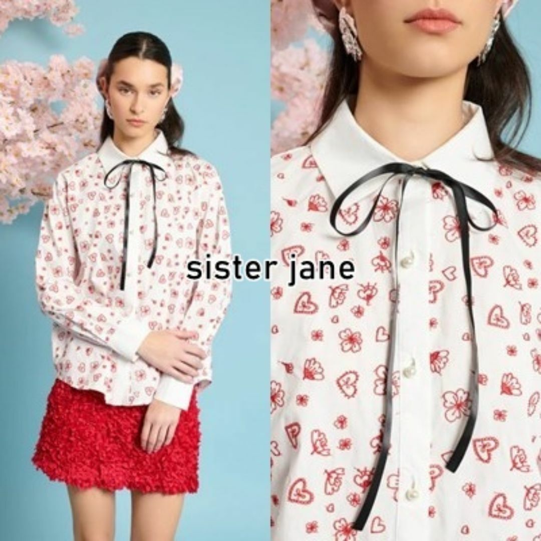 sister jane(シスタージェーン)のSister Jane ハート柄 リボンシャツ レディースのトップス(Tシャツ(長袖/七分))の商品写真