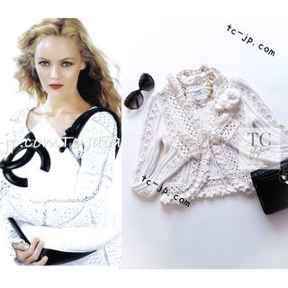 CHANEL - シャネル カーディガン CHANEL ホワイト アイボリー クロシェ CHANEL - シャネル カーディガン CHANEL ホワイト アイボリー クロシェ
