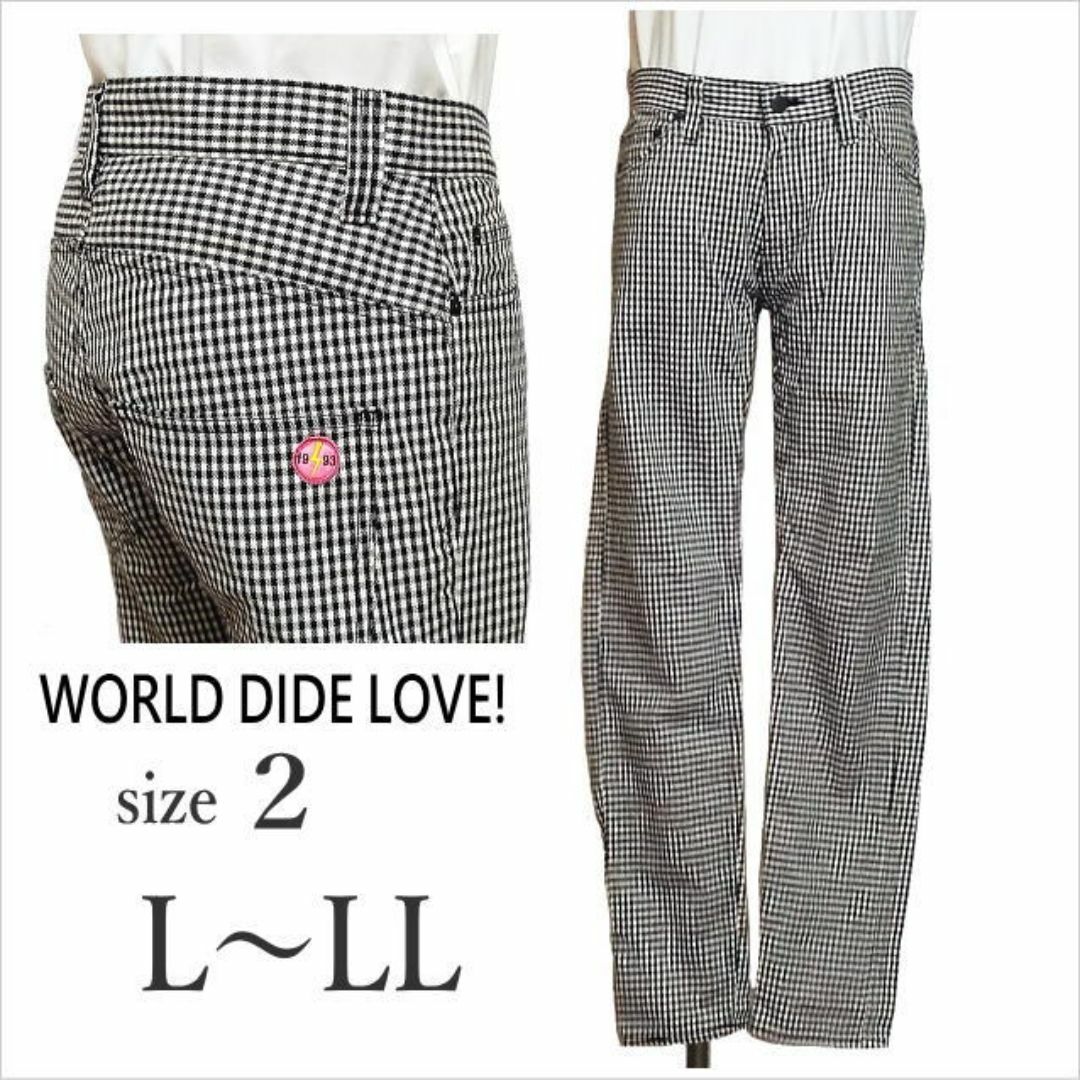 WORLD WIDE LOVE!(ワールドワイドラブ)の〈ワールドワイドラブ〉黒アイボリーギンガムチェック柄パンツ 2 L～LL位 レディースのパンツ(その他)の商品写真