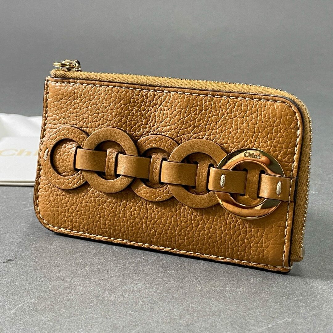 Chloe(クロエ)の1e14 Chloe クロエ ダリル カードケース パスケース 名刺入れ ロゴ 小銭 ウォレット 財布 キャメルブラウン レザー レディース レディースのファッション小物(パスケース/IDカードホルダー)の商品写真