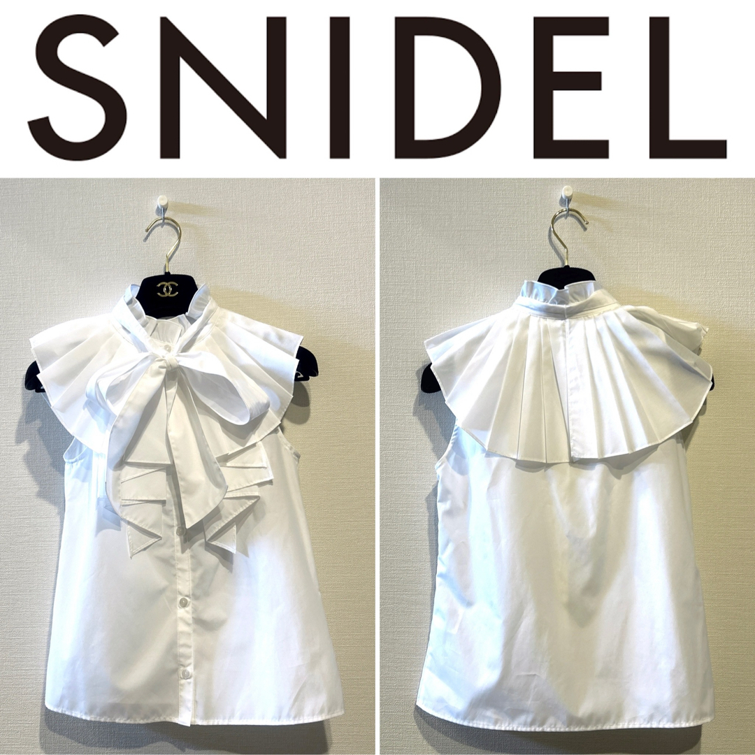 SNIDEL(スナイデル)の【SNIDEL】ボウタイノースリフリルブラウス（WHT）【定価¥14,300】 レディースのトップス(シャツ/ブラウス(半袖/袖なし))の商品写真