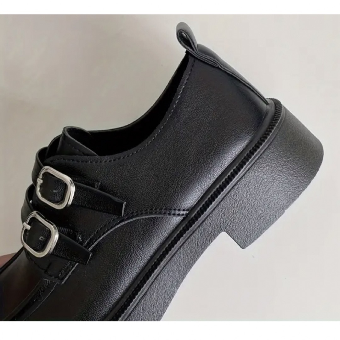 ダブルバッグル付き ローファー ブラック レディースの靴/シューズ(ローファー/革靴)の商品写真