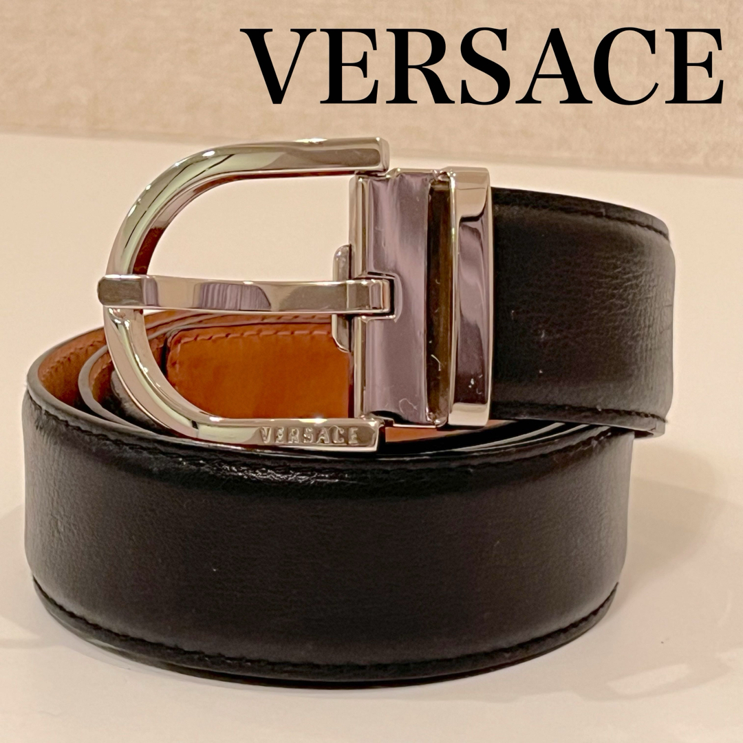 VERSACE(ヴェルサーチ)のベルト レザー レザーベルト シルバー金具　Versace ヴェルサーチ　黒　 メンズのファッション小物(ベルト)の商品写真