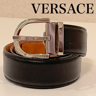 ヴェルサーチ(VERSACE)のベルト レザー レザーベルト シルバー金具　Versace ヴェルサーチ　黒　(ベルト)
