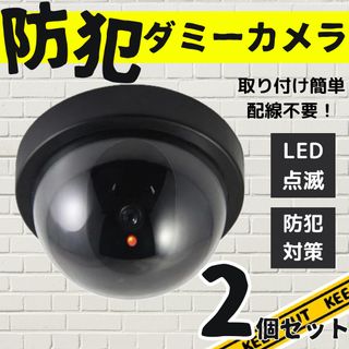 ダミー防犯カメラ　2台セット　監視カメラ　ドーム型　屋内　屋外　防犯グッズ(防犯カメラ)