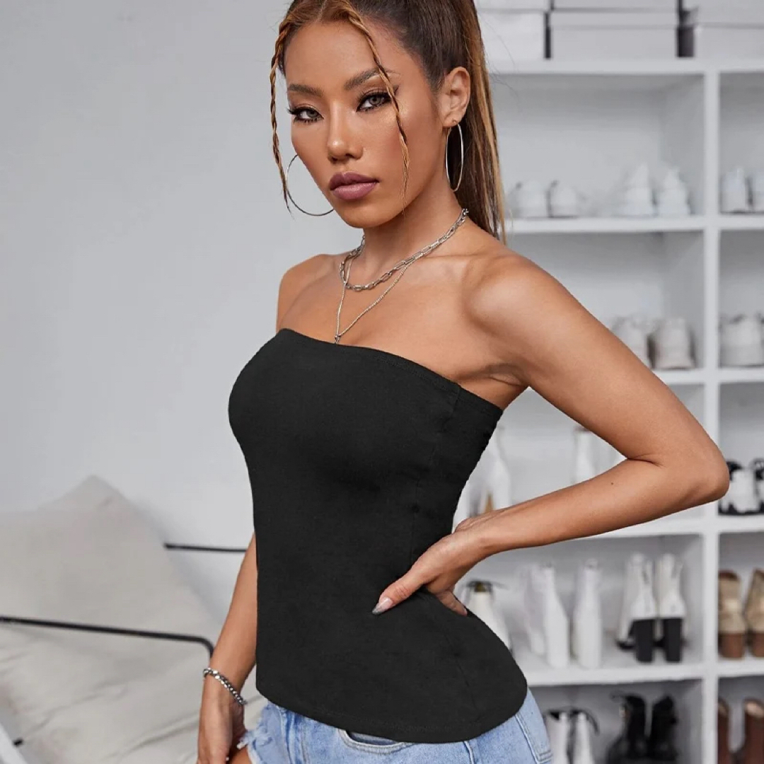 SHEIN(シーイン)のSHEIN ソリッド チューブトップ ブラック レディースのトップス(ベアトップ/チューブトップ)の商品写真