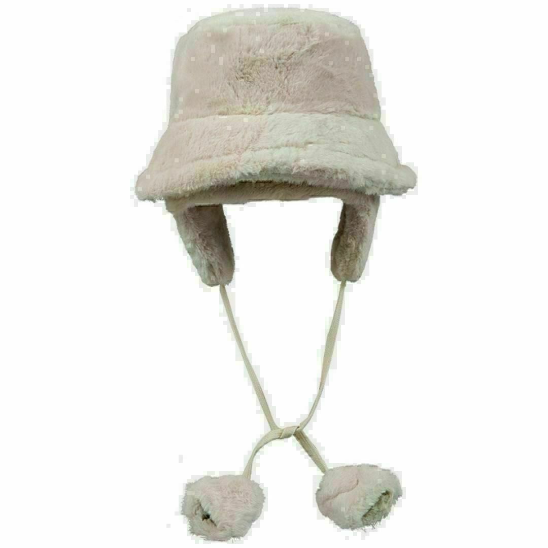 激安　お洒落　可愛い　冬　バケハ　帽子　耳当て付き　耳つき　大きめ　アイボリー レディースの帽子(ニット帽/ビーニー)の商品写真