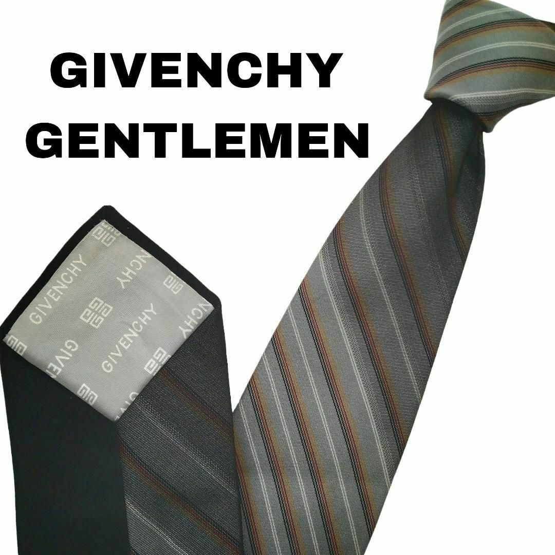 GIVENCHY ジバンシー ネクタイ レジメンタルストライプ グレーu44① メンズのファッション小物(ネクタイ)の商品写真