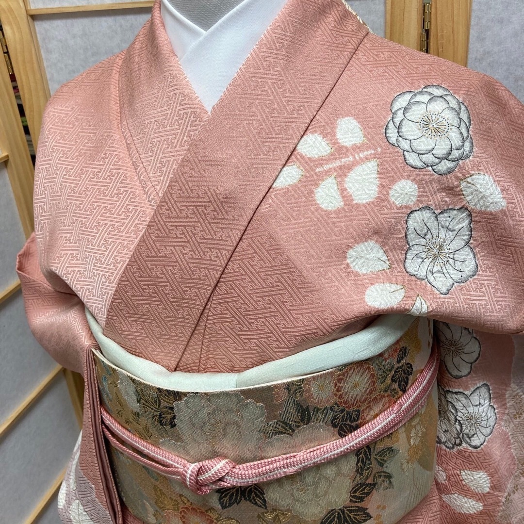 ［9654］訪問着 辻ヶ花 絞り 金彩 逸品 正絹 着物 袷 ピンク レディースの水着/浴衣(着物)の商品写真