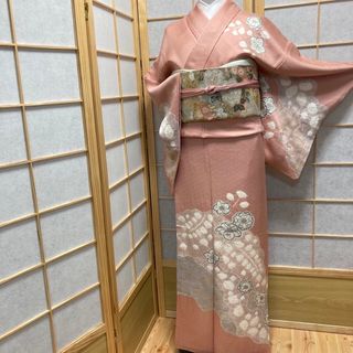 ［9654］訪問着 辻ヶ花 絞り 金彩 逸品 正絹 着物 袷 ピンク(着物)