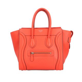 セリーヌ(celine)のセリーヌ ラゲージ マイクロショッパー ハンドバッグ レザー S-AT-1113 オレンジ レディース CELINE  中古(ハンドバッグ)