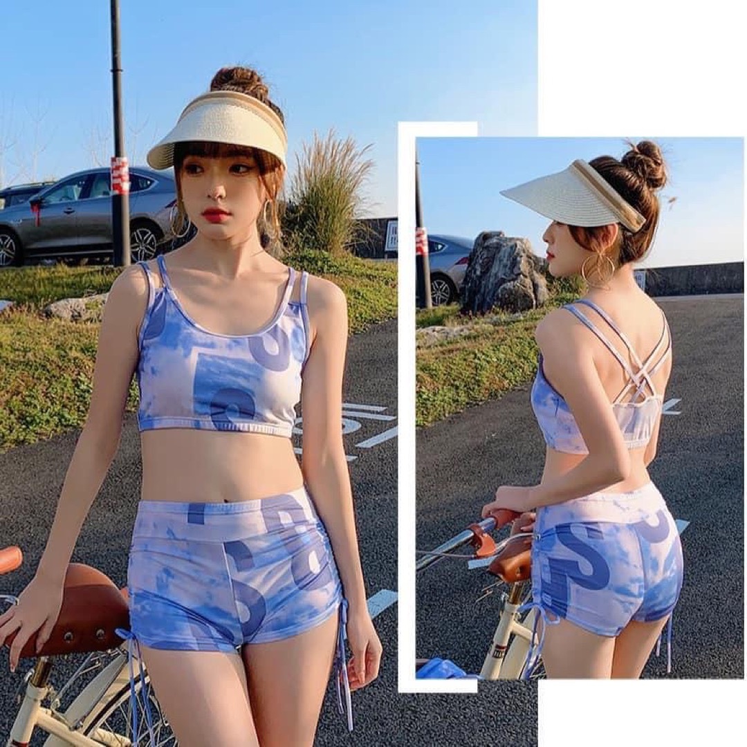 子供 女の子 水着 ビキニ 160 ブルー Tシャツ 長袖 上下 体型カバー 夏 キッズ/ベビー/マタニティのキッズ服女の子用(90cm~)(水着)の商品写真