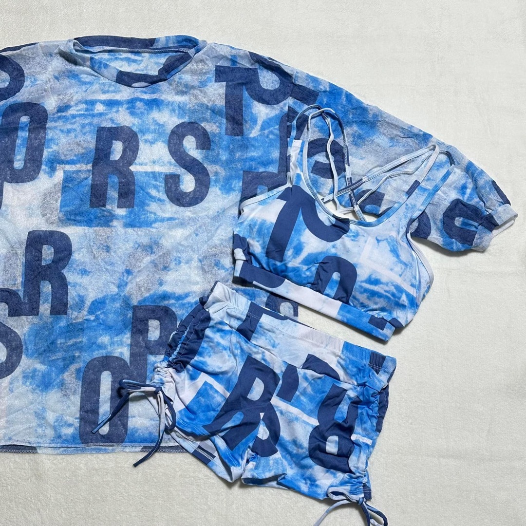 子供 女の子 水着 ビキニ 160 ブルー Tシャツ 長袖 上下 体型カバー 夏 キッズ/ベビー/マタニティのキッズ服女の子用(90cm~)(水着)の商品写真