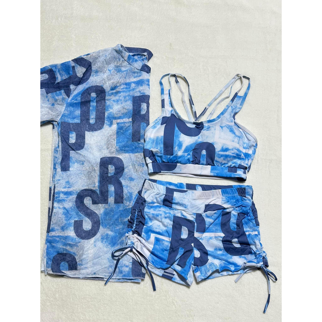 子供 女の子 水着 ビキニ 150 ブルー Tシャツ 長袖 上下 体型カバー 夏 キッズ/ベビー/マタニティのキッズ服女の子用(90cm~)(水着)の商品写真