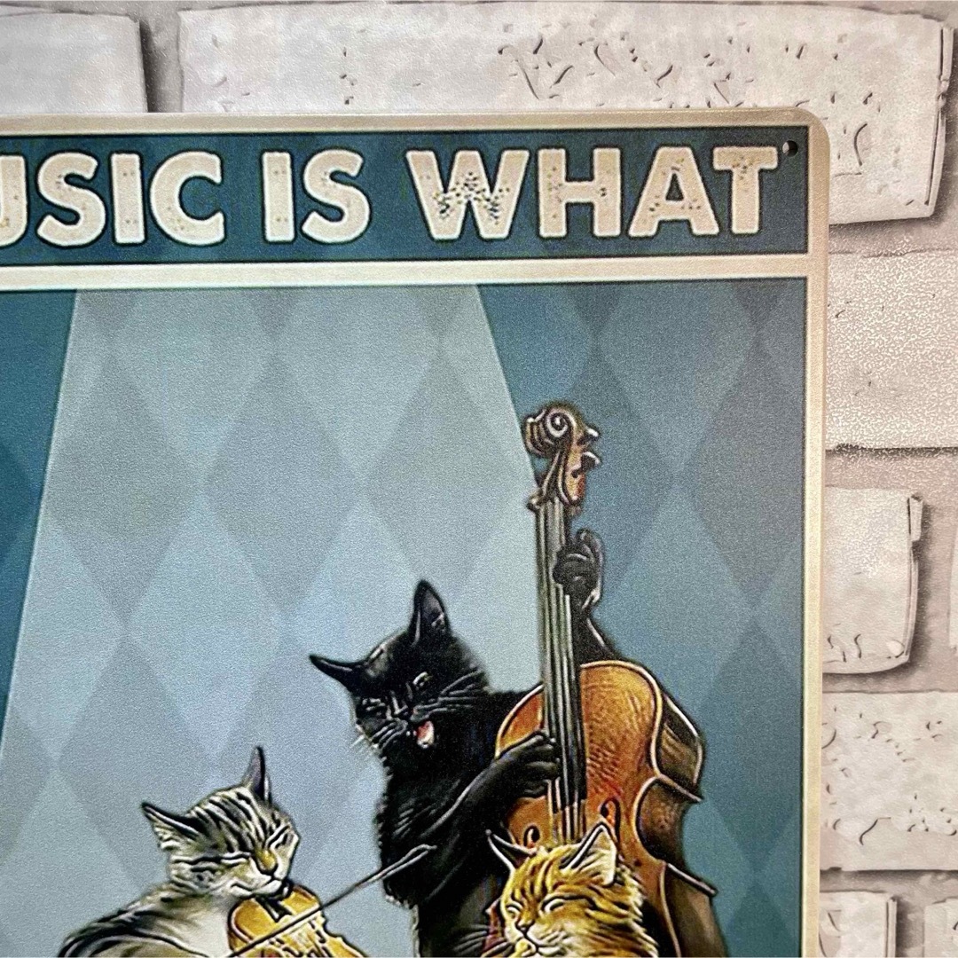 【374番】猫　演奏　楽器　音楽　踊り　ダンス　サウンド　ネコ　ブリキ看板 インテリア/住まい/日用品のインテリア小物(その他)の商品写真