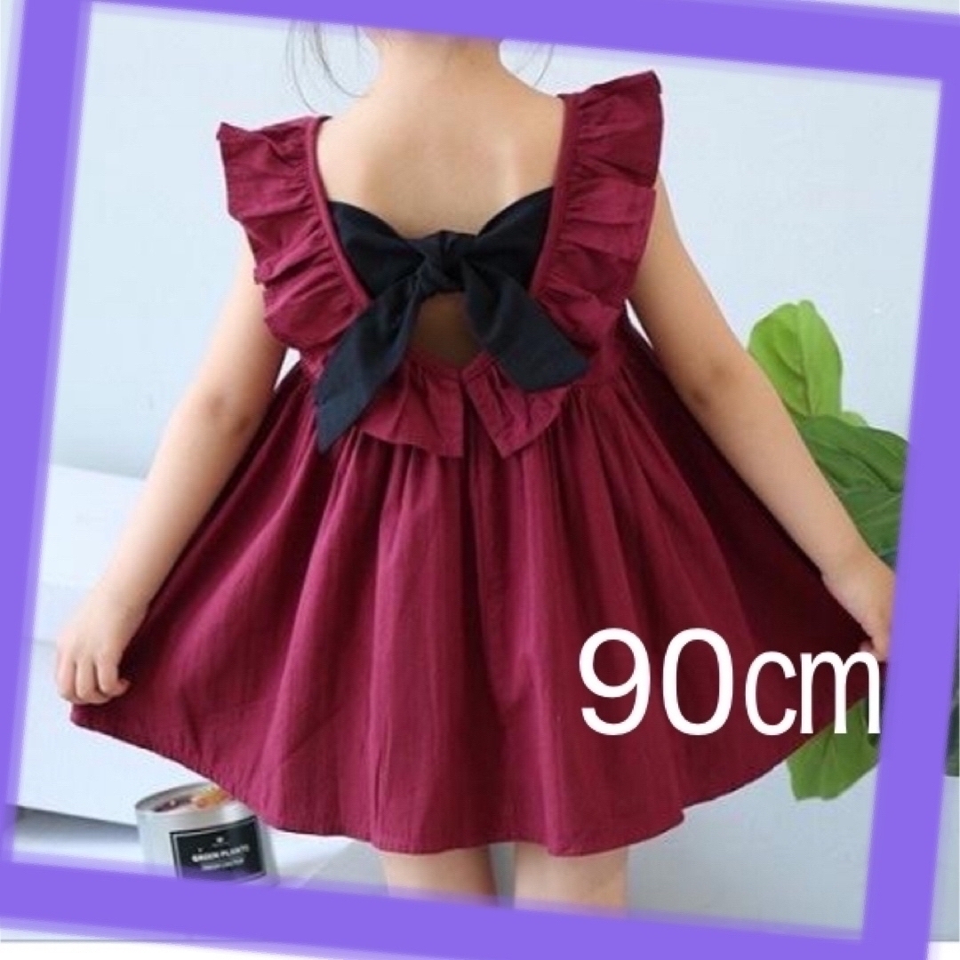 バックリボンフリルワンピース 90㎝ 韓国子供服 キッズ/ベビー/マタニティのキッズ服女の子用(90cm~)(ワンピース)の商品写真