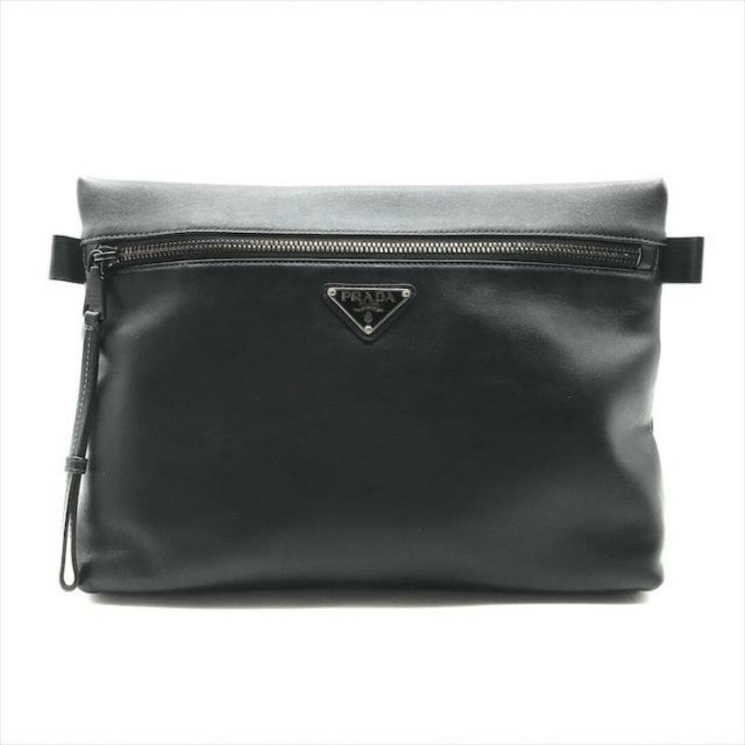 PRADA(プラダ)の美品 PRADA プラダ 三角ロゴ オール レザー セカンド クラッチバッグ ポーチ ブラック a3625 メンズのバッグ(セカンドバッグ/クラッチバッグ)の商品写真