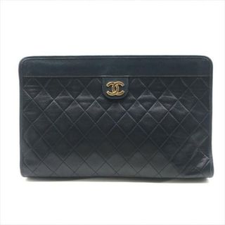 シャネル(CHANEL)の美品 CHANEL シャネル ココマーク マトラッセ クラッチ バッグ ネイビー a3521(クラッチバッグ)