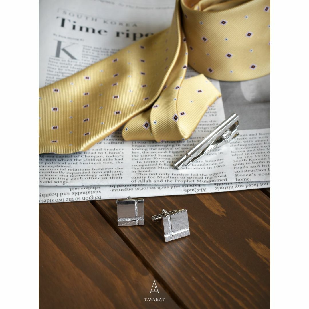 【色: シルバー】[タバラット] ネクタイピン カフス セット 日本製 真鍮 ク メンズのアクセサリー(その他)の商品写真