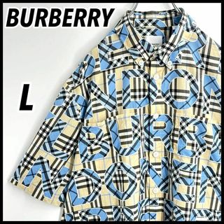 BURBERRY - 【完売モデル】バーバリーロンドン ティッシ期 ロゴ総柄 ノバチェック シャツ L