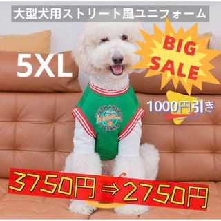 【ペット用】大型犬用 ペット服 ストリート重ね風 ユニフォーム グリーン 5XL(犬)
