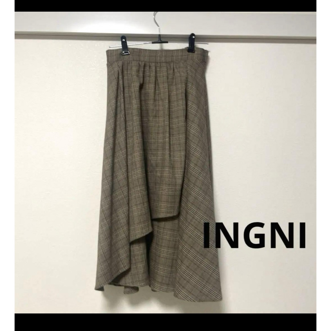 INGNI(イング)のINGNIアシンメトリーグレンチェックスカート レディースのスカート(ロングスカート)の商品写真