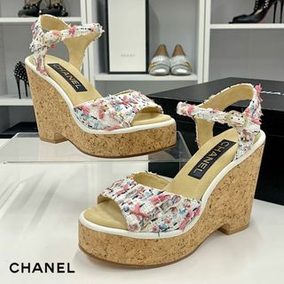 CHANEL - 9373 未使用 シャネル ツイード コルク ココマーク サンダル マルチカラー