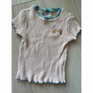 ザラキッズ(ZARA KIDS)の【ZARA】半袖リブトップス ピンク レインボー 92cm(Tシャツ/カットソー)