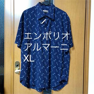 Emporio Armani - エンポリオ アルマーニ 半袖 シャツ 紺色 コットン100% XL