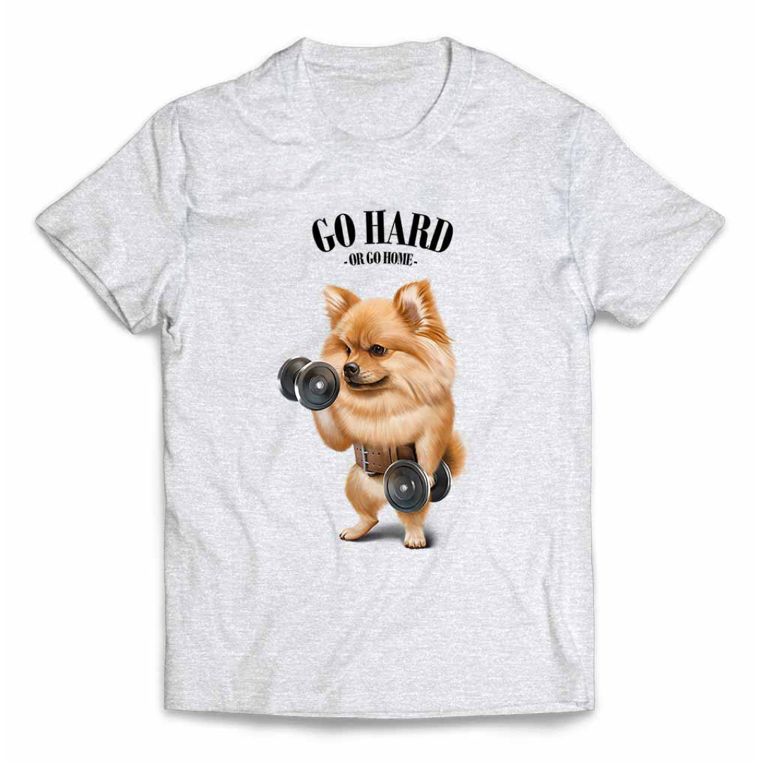 ポメラニアン いぬ 犬 ダンベル 筋トレ ジム 半袖 Tシャツ メンズ メンズのトップス(Tシャツ/カットソー(半袖/袖なし))の商品写真