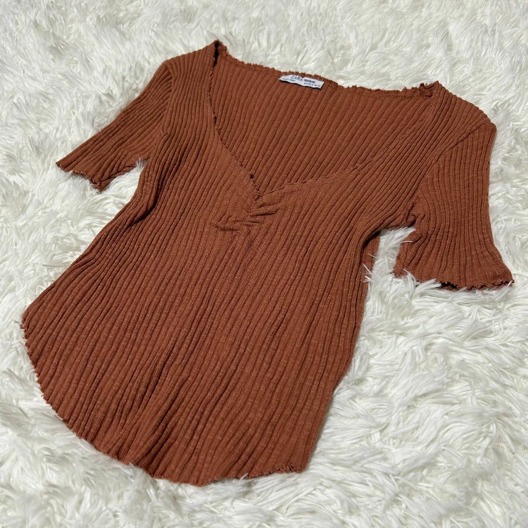 【美品】 ZARA カットソー(半袖) S オレンジ ニット ✓3288 レディースのトップス(Tシャツ(長袖/七分))の商品写真