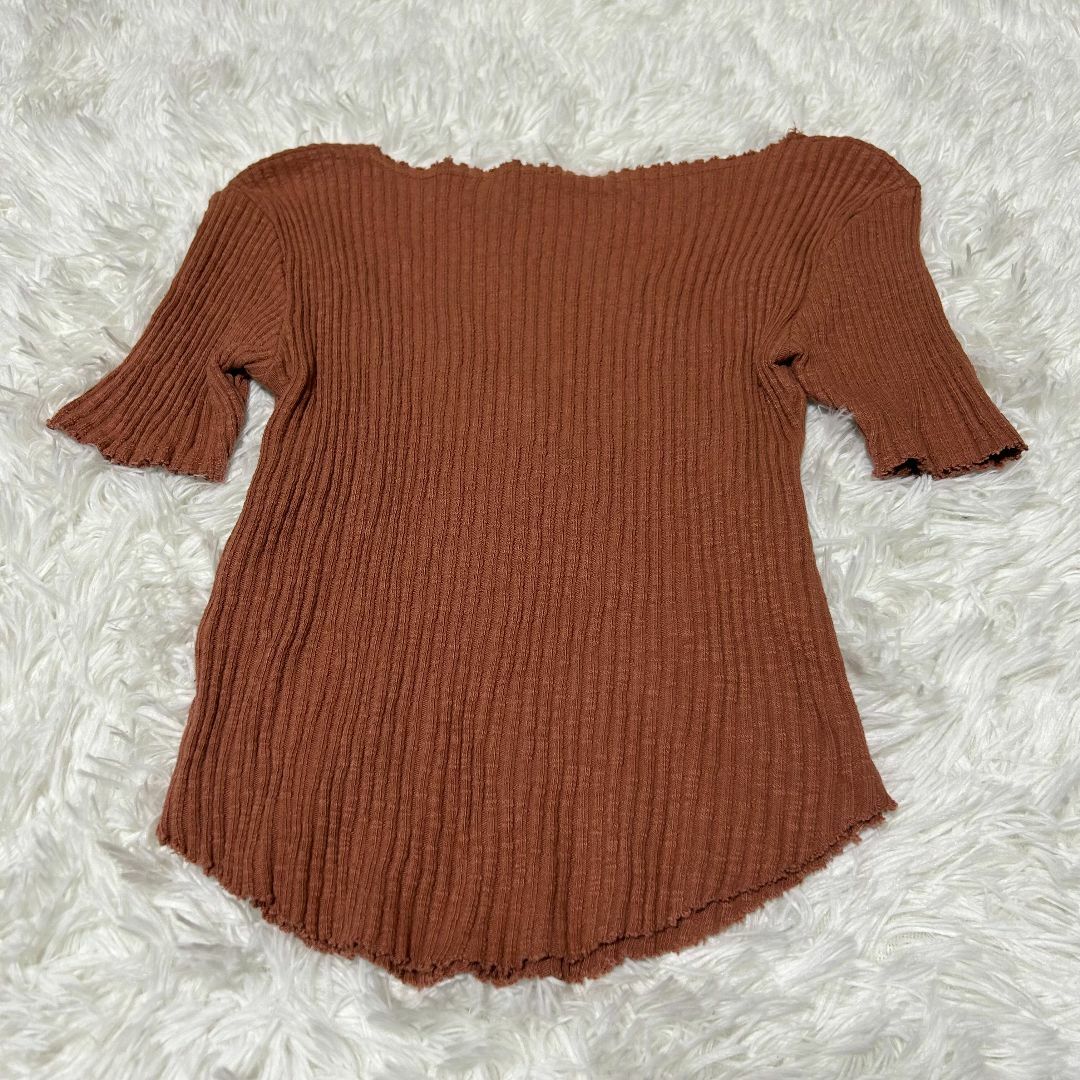 【美品】 ZARA カットソー(半袖) S オレンジ ニット ✓3288 レディースのトップス(Tシャツ(長袖/七分))の商品写真