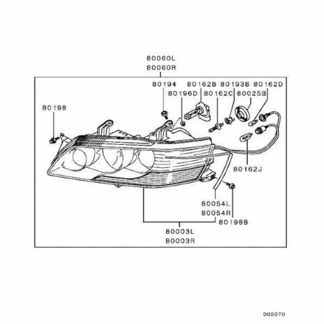 三菱(ミツビシ)のミツビシ 純正 ランサー ランエボ 8 ヘッドライト ヘッドランプ 左 自動車/バイクの自動車(車種別パーツ)の商品写真