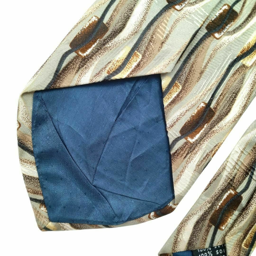 ネクタイ シルク100% 流線 ストライプ 総柄 ブラウン u27 メンズのファッション小物(ネクタイ)の商品写真