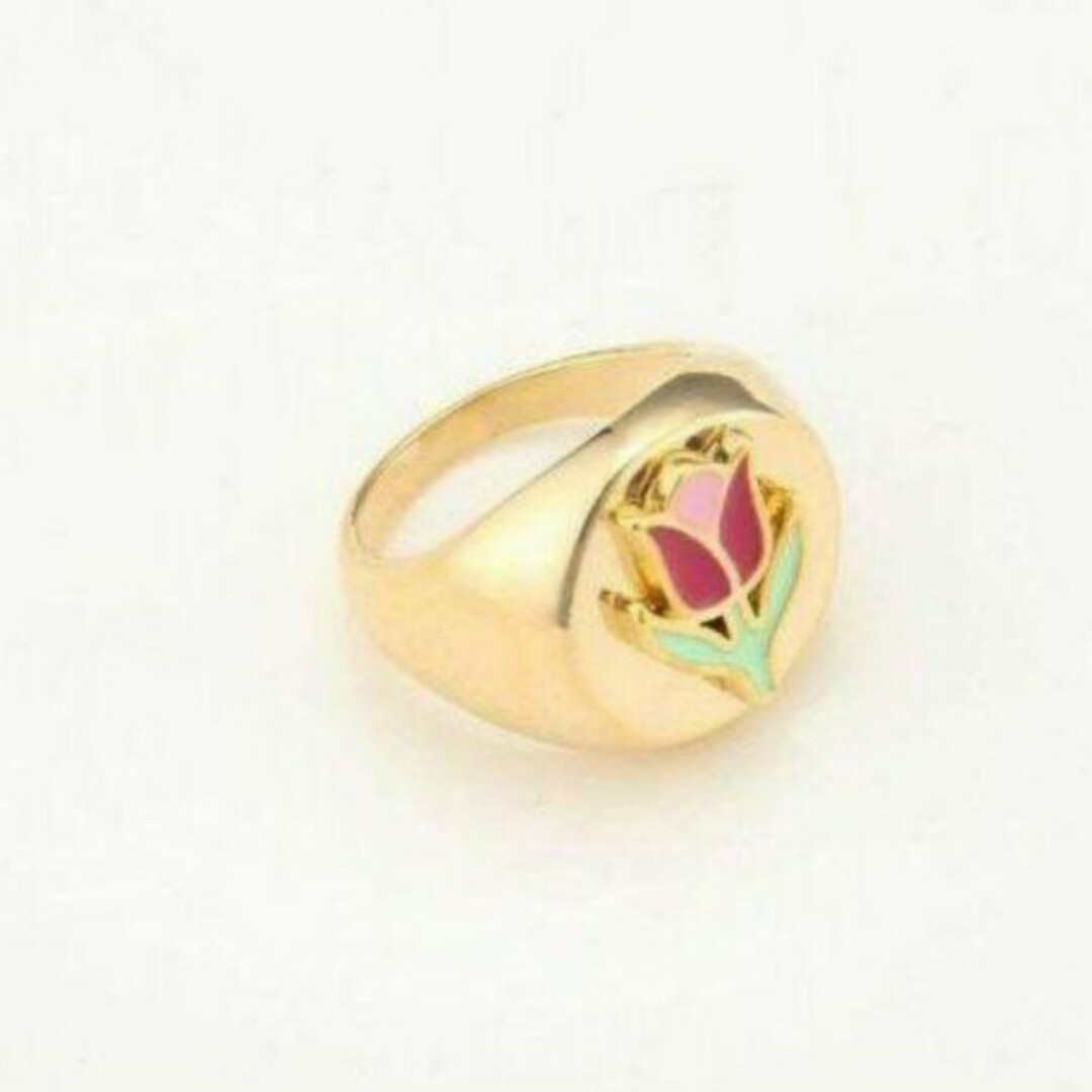 新品 チューリップ花 フラワー リング 指輪  blackpinnk ジェ二ー レディースのアクセサリー(リング(指輪))の商品写真