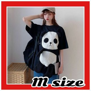 Mサイズ  ブラック かわいい インパクト Tシャツ パジャマ 男女兼用(Tシャツ(半袖/袖なし))