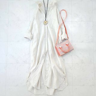 美品♪プラージュ Plage リネンシャツワンピース アイボリー 麻100%