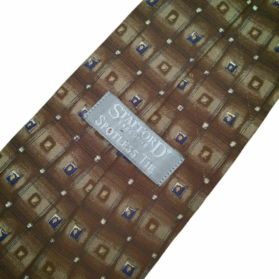 STAFFORD ネクタイ スクエア柄 シルク 総柄 小紋柄 ブラウンu31 メンズのファッション小物(ネクタイ)の商品写真