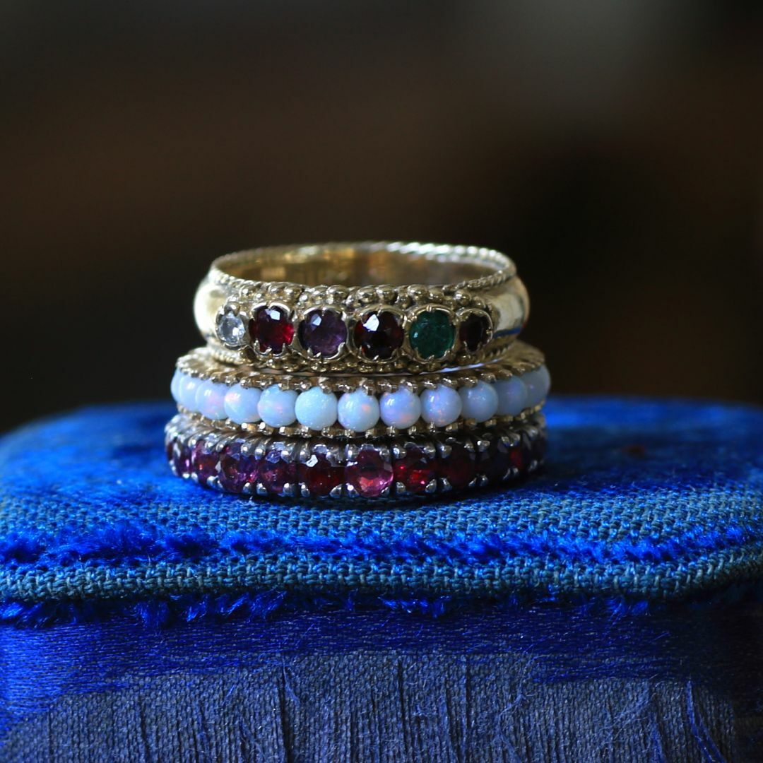 レア！アンティーク　K14　オパール　フルエタニティリング/フランスイギリス真珠 レディースのアクセサリー(リング(指輪))の商品写真