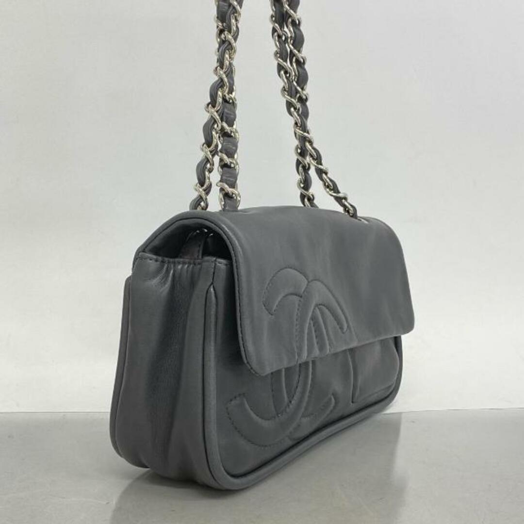 CHANEL(シャネル)の【4ic2513】シャネル ショルダーバッグ/Wチェーン/ラムスキン/グレー/シルバー金具 【中古】 レディース レディースのバッグ(ショルダーバッグ)の商品写真