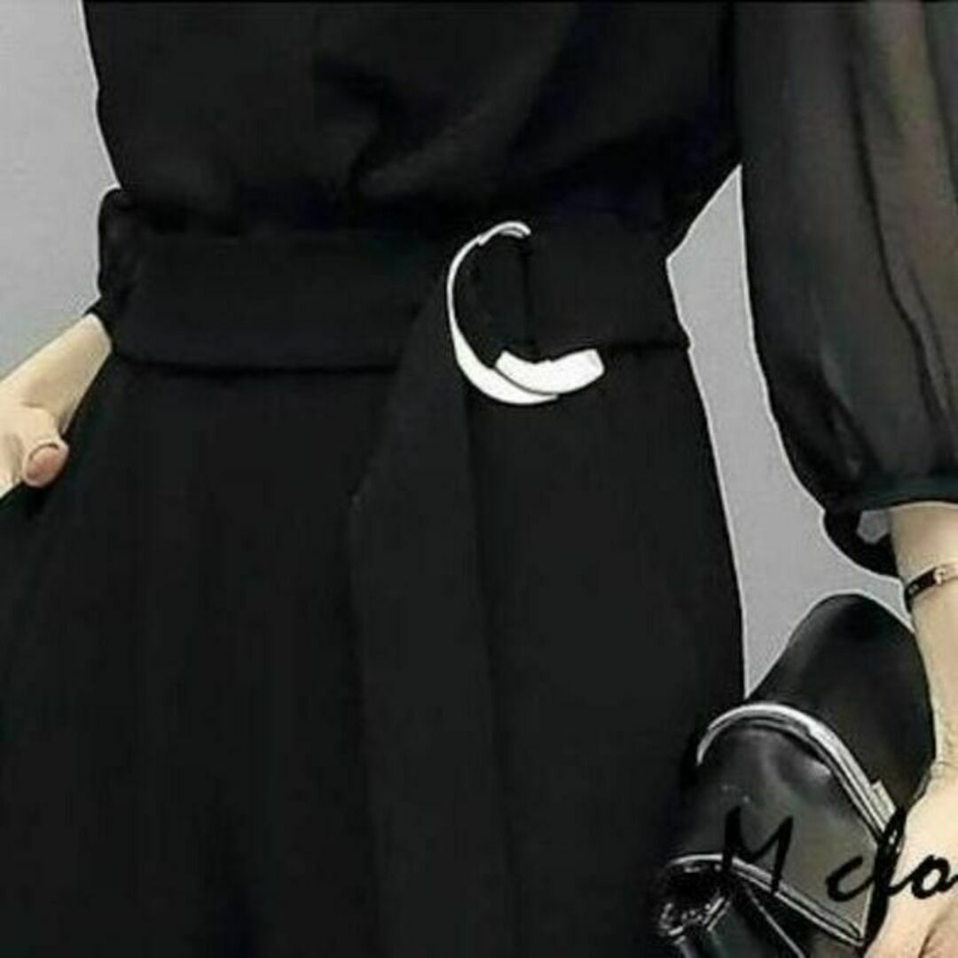 パンツドレス　パーティードレス　オールインワン　結婚式　黒　ブラック　M レディースのフォーマル/ドレス(その他ドレス)の商品写真