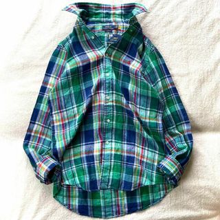 ポロラルフローレン(POLO RALPH LAUREN)の新品 ポロラルフローレン 麻リネン100% マドラスチェック シャツ 緑 長袖(シャツ)