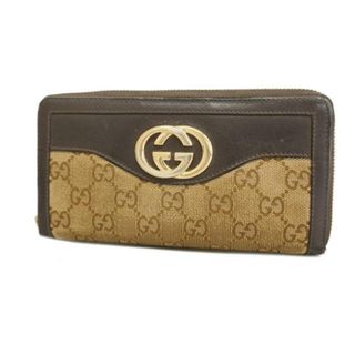 グッチ(Gucci)の【4ic2607】グッチ 長財布/GGキャンバス/808012/キャンバス/レザー/ブラウン/ゴールド金具 【中古】 レディース(財布)