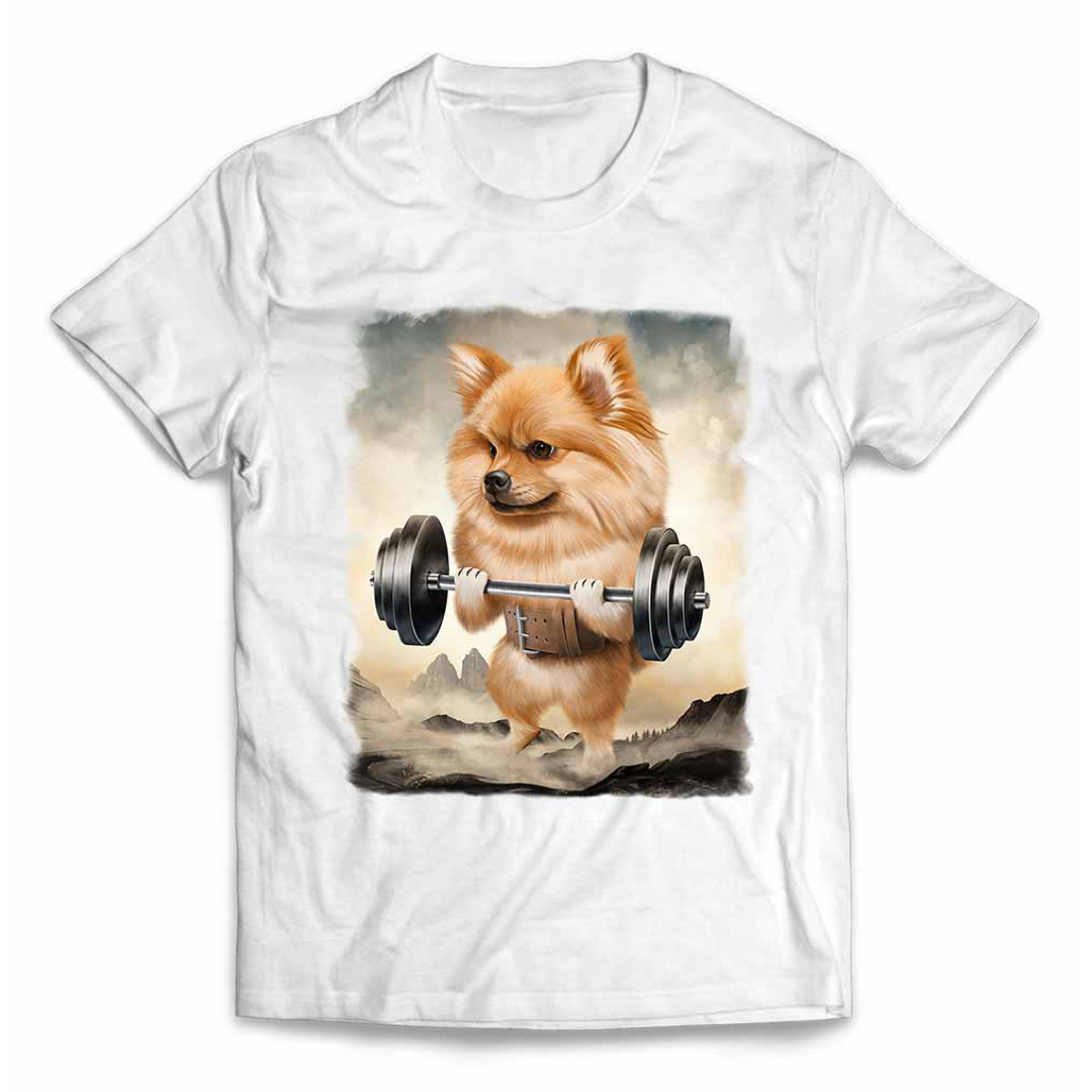 オレンジ ポメラニアン いぬ 犬 筋トレ Tシャツ メンズ レディース キッズ メンズのトップス(Tシャツ/カットソー(半袖/袖なし))の商品写真