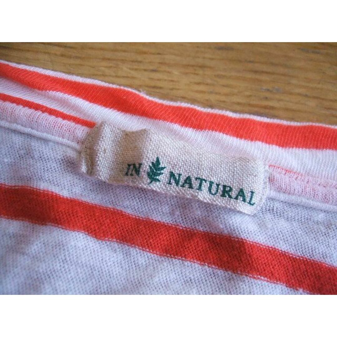 IN NATURAL コットンリネンボーダー半袖Tシャツ ホワイト オレンジ レディース インナチュラル【中古】0-0812S△ レディースのトップス(Tシャツ(半袖/袖なし))の商品写真